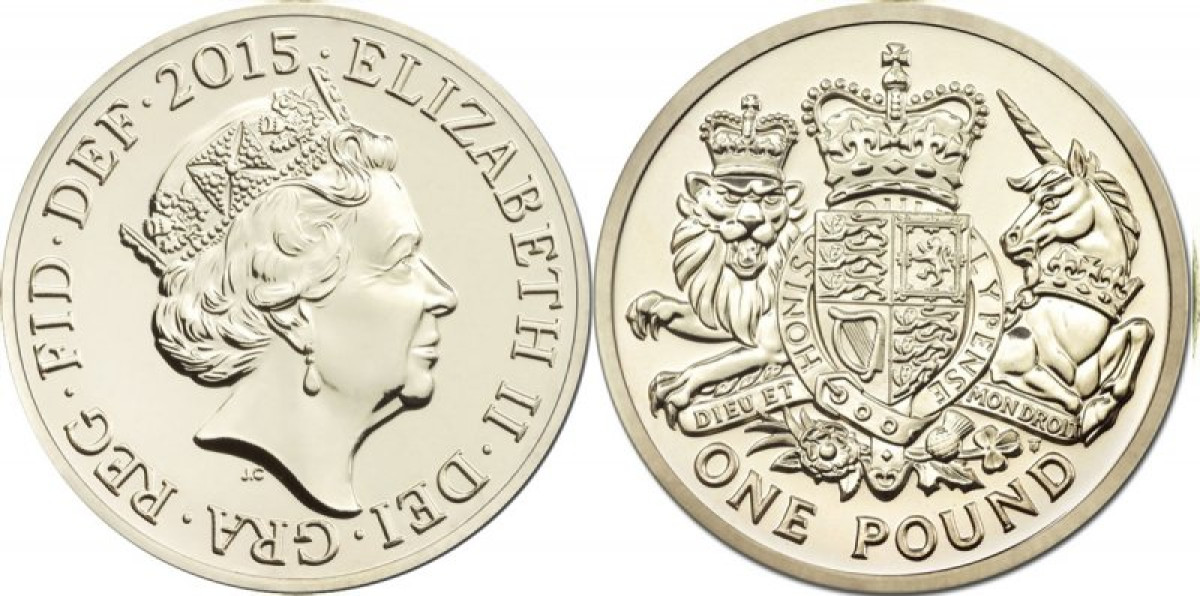 Иллюстрация: знак фунта £; один фунт стерлингов монета